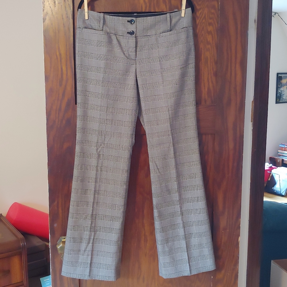 Grey Plaid Straight Dress Pants
